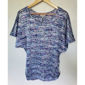 Womens XL Multicolored Wavy Knit Dolman Sleeve Top Summer Seacostal Grandma